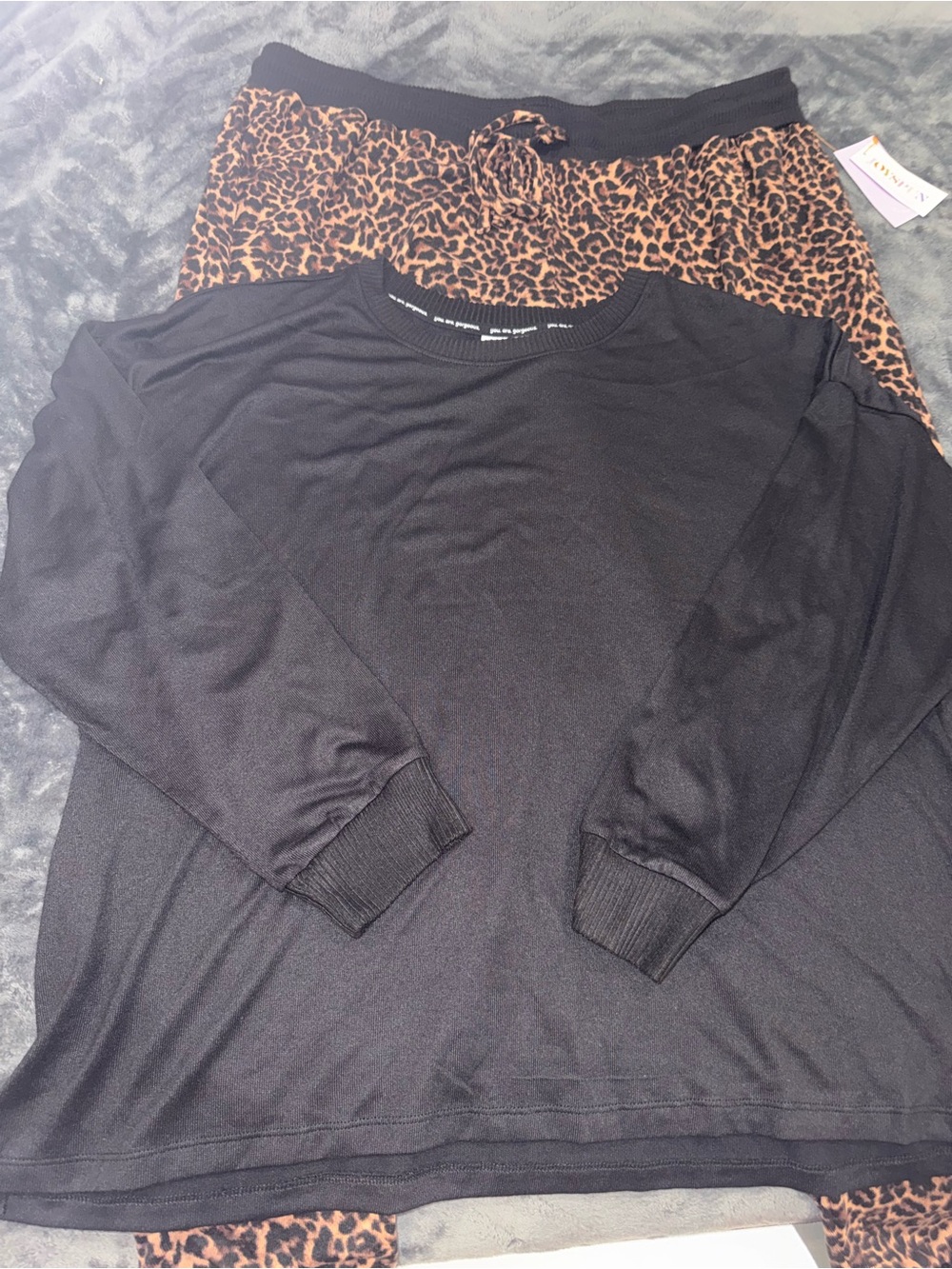 Joyspun Black Long Sleeve Top with Leopard Pants